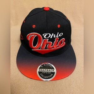 OHIO Embroidered Snapback Flat Brim Adjustable Baseball Cap Hats Black To Red.